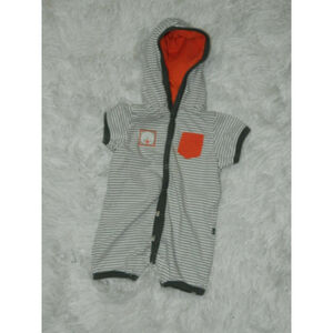 Obaibi Organic Size 0-3 Months White Gray Orange Striped One Piece Hoodie‎